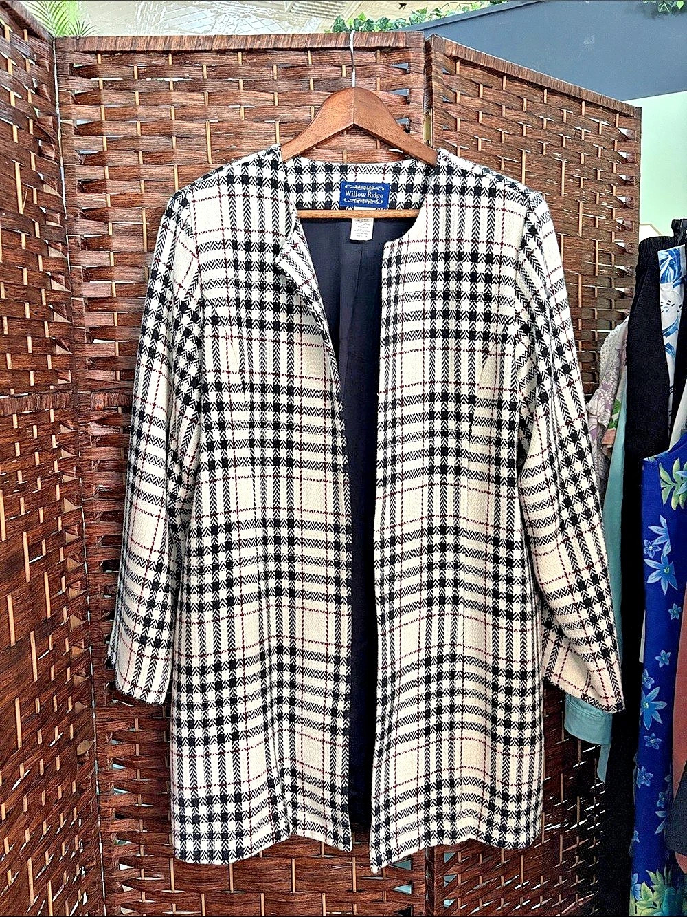 Vintage Willow Ridge Women's Open Front Boazer Cream & Black Size 14